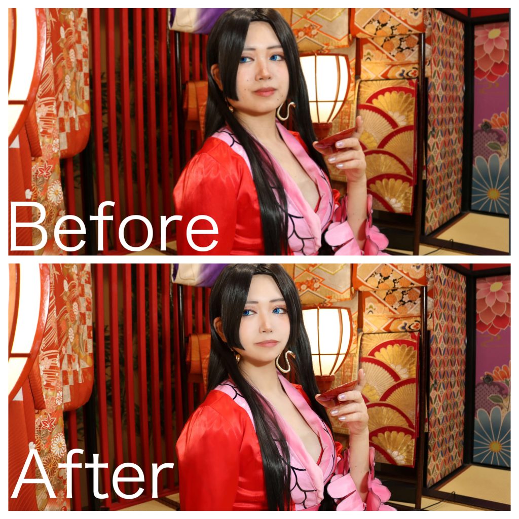 ハンコックワンピースコスプレ加工比較カラコンメイク